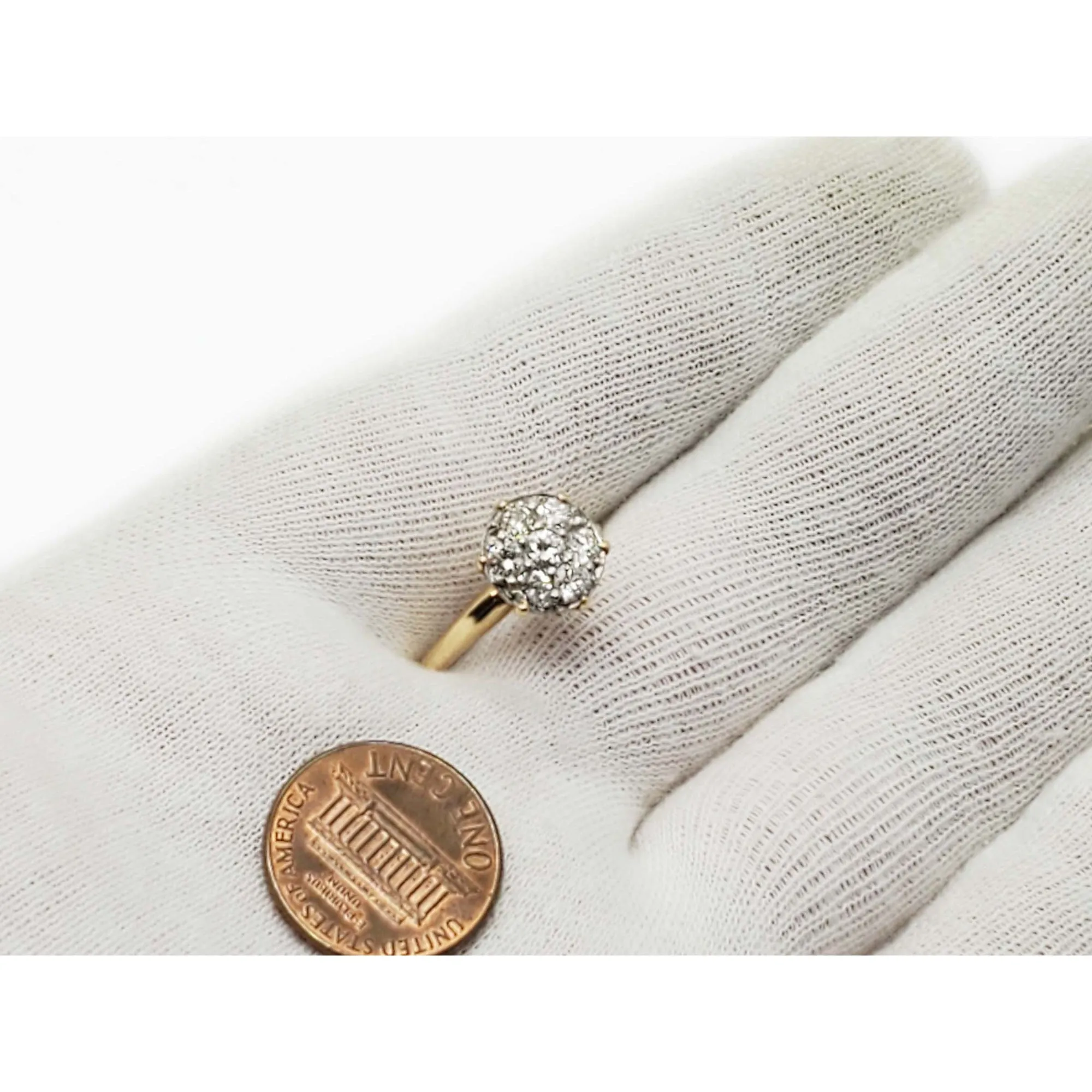 0.70 ctw Natural Diamond Raised Cluster Style Band Ring 14k Gold Size 7.5