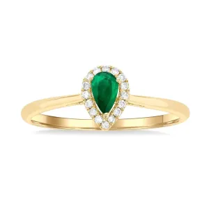 10K Yellow Gold Emerald And Diamond Halo Ring