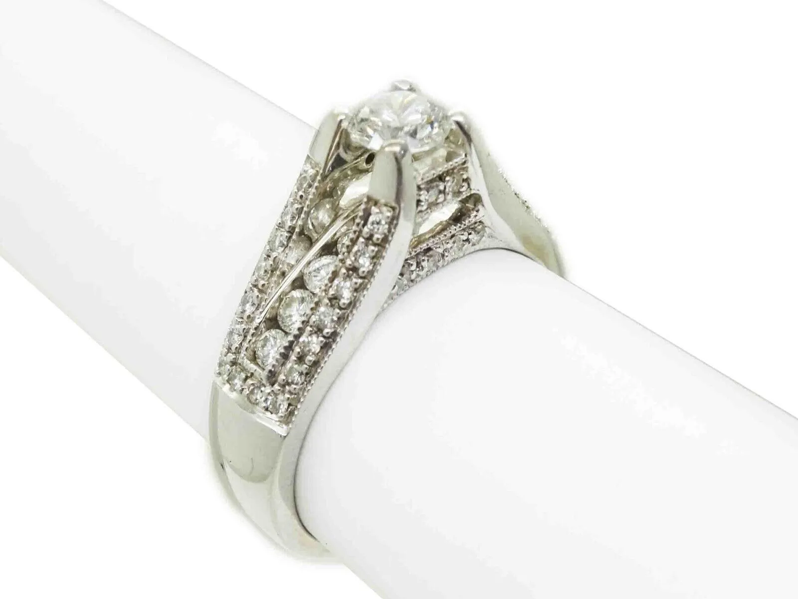 1.10ct tw Natural Diamond Bridal Band Ring 14k White Gold Size 7.25 DDG IGL