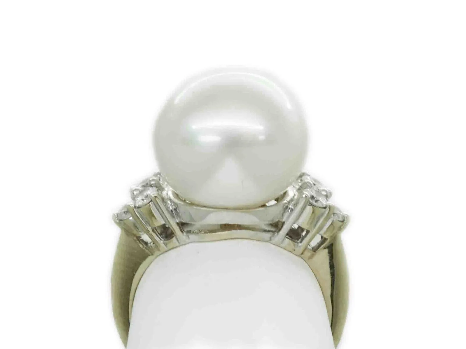 11.9mm Wide Natural Pearl & Diamond Accent Ring 18k Gold Size 4.5