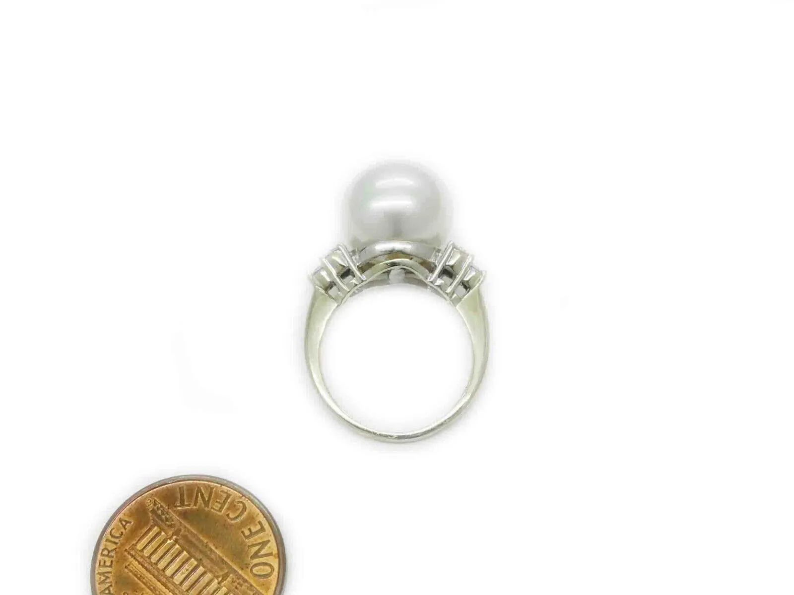 11.9mm Wide Natural Pearl & Diamond Accent Ring 18k Gold Size 4.5