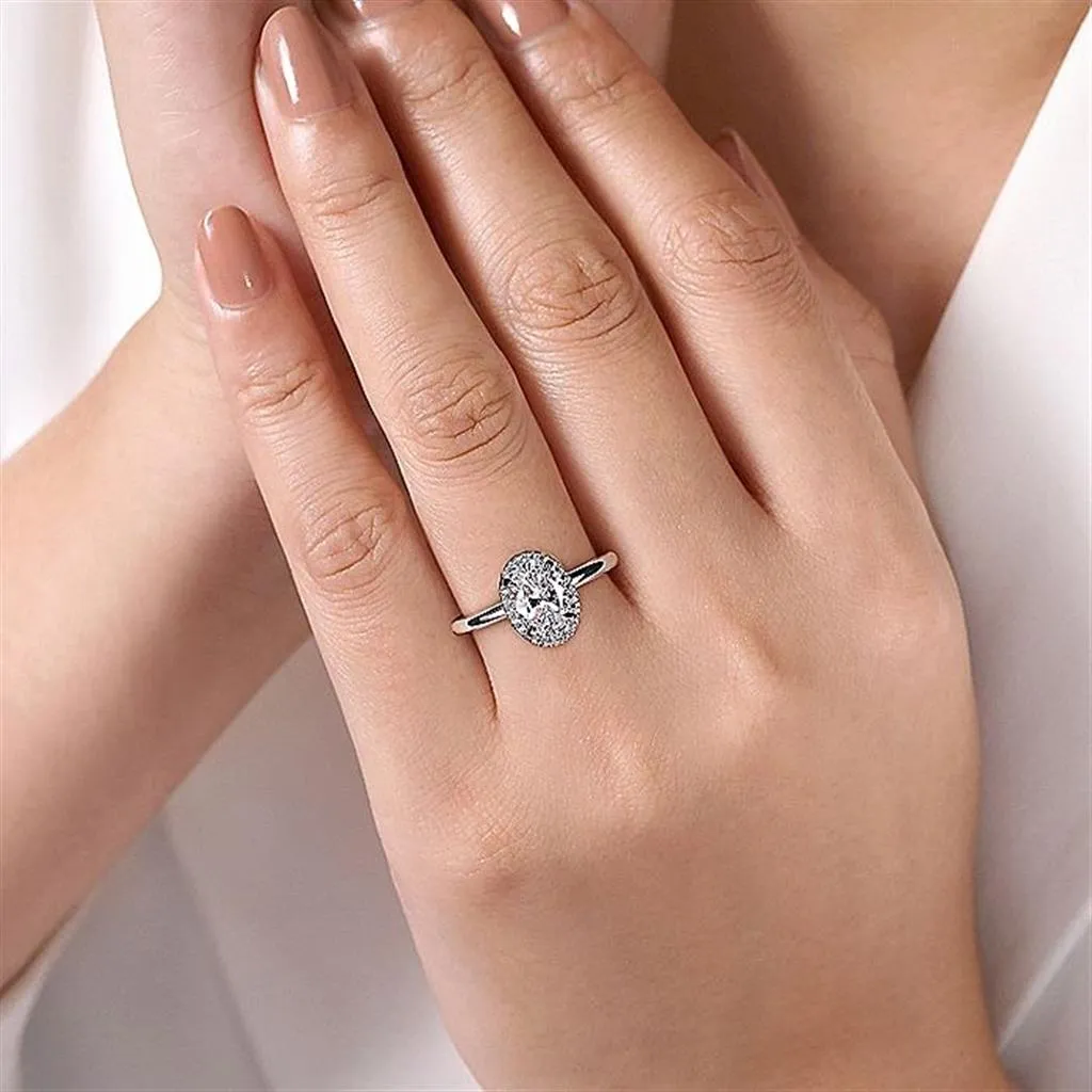 14K White And Rose Gold 'Amelie' Halo Oval Diamond Engagement Ring