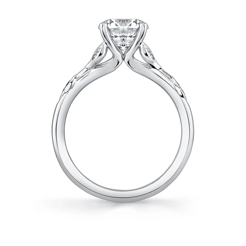 14K White Gold 'Lotus' Split Shank Round Diamond Engagement Ring