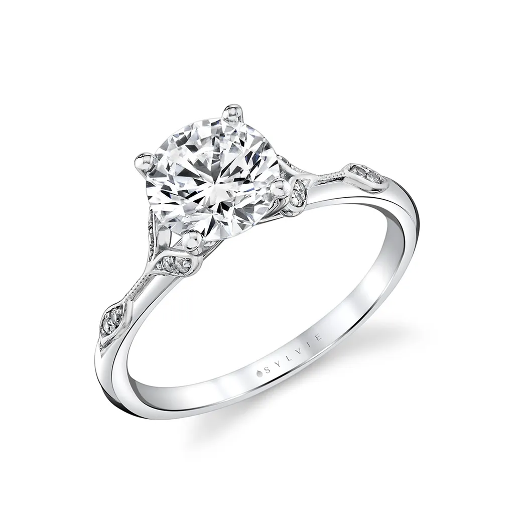 14K White Gold 'Lotus' Split Shank Round Diamond Engagement Ring