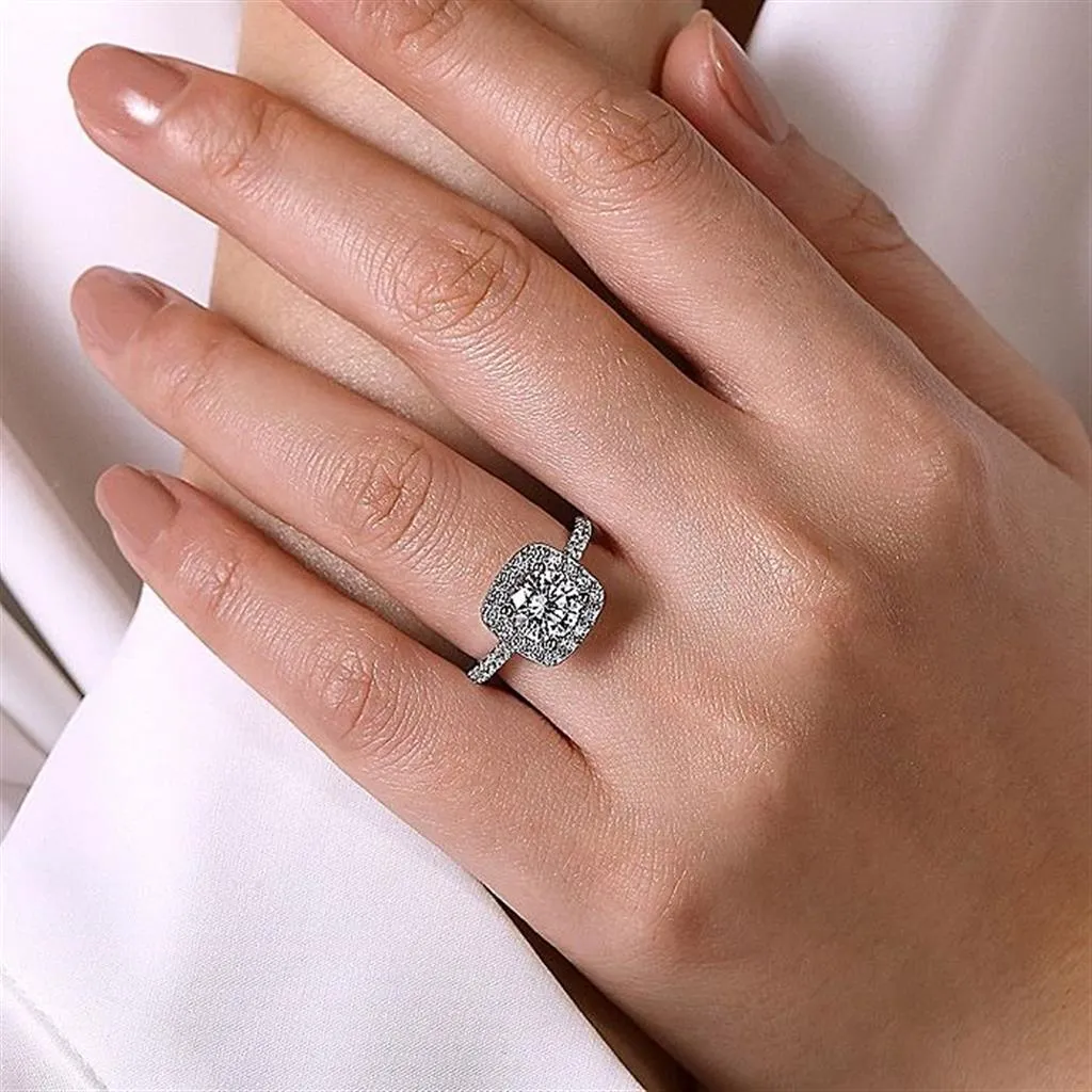 14K White Gold 'Lyla' Halo Round Diamond Engagement Ring