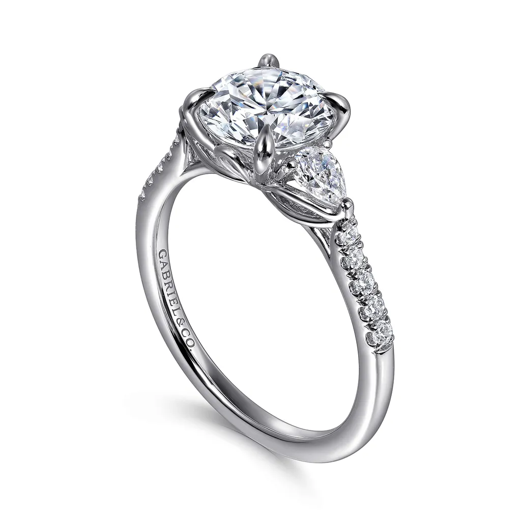 14K White Gold 'Monty' Three Stone Round Diamond Engagement Ring