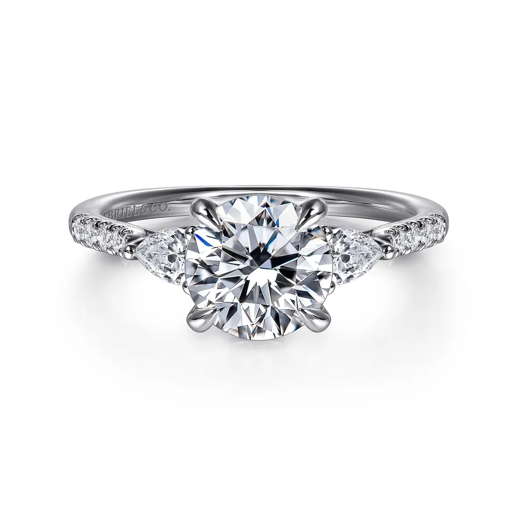 14K White Gold 'Monty' Three Stone Round Diamond Engagement Ring