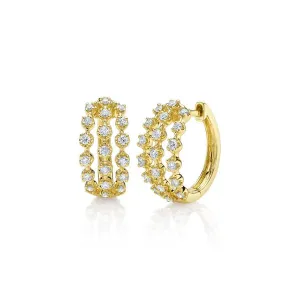 14k Yellow Gold Diamond Crown Huggie Earrings