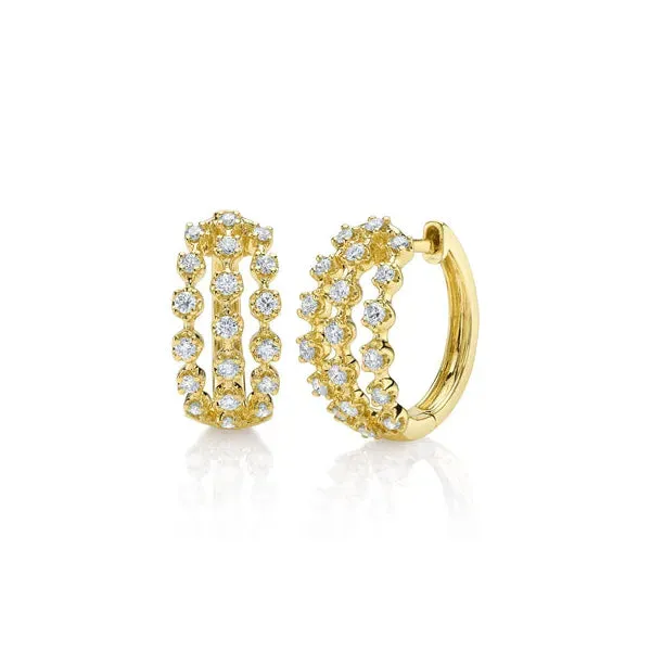 14k Yellow Gold Diamond Crown Huggie Earrings