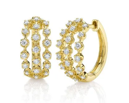 14k Yellow Gold Diamond Crown Huggie Earrings