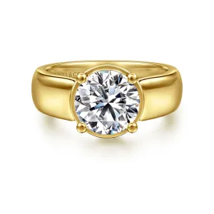 14K Yellow Gold 'Elza' Wide Band Round Natural Diamonds Natural Diamonds Engagement Ring