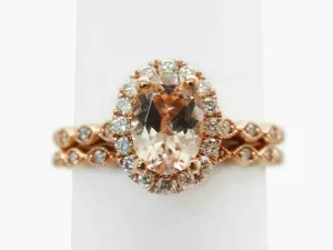 1.50ct tw Morganite & Diamond Halo Engagement & Wedding Set 10k Rose Gold Size 7