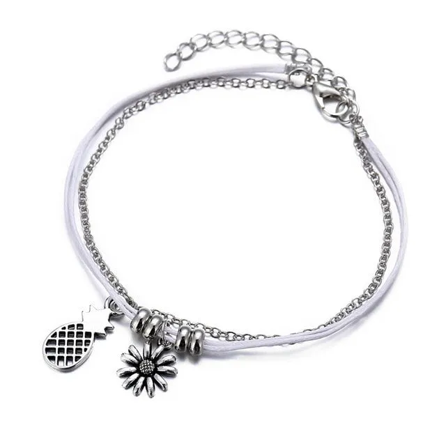 17KM 6 Design Fashion Anklets Bracelet For Ankle 2019 Vintage Silver Simulation Pearl Heart Beads Anklet Woman Bohemian Jewelry