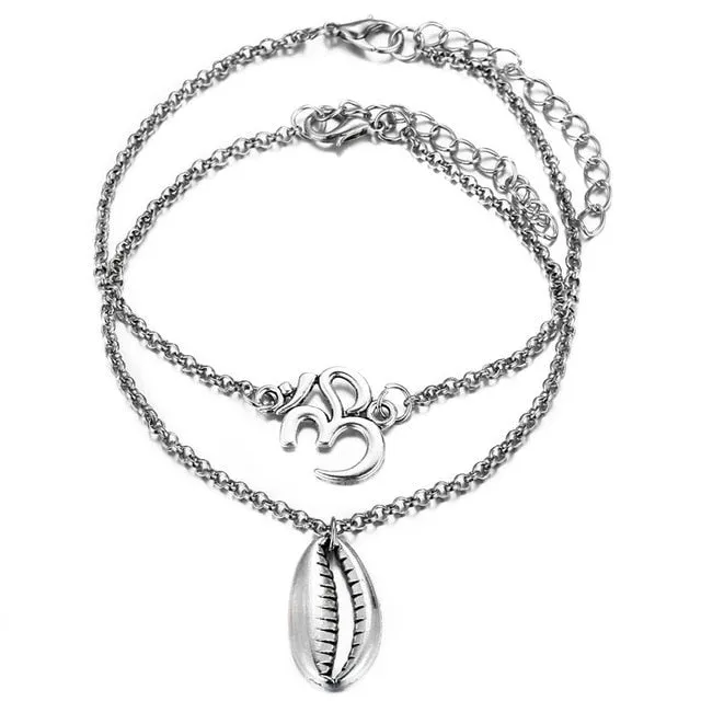 17KM 6 Design Fashion Anklets Bracelet For Ankle 2019 Vintage Silver Simulation Pearl Heart Beads Anklet Woman Bohemian Jewelry