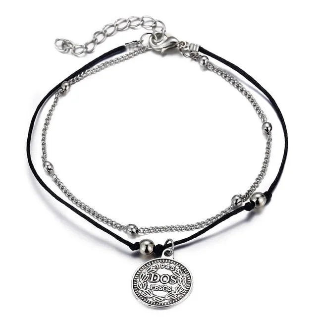 17KM 6 Design Fashion Anklets Bracelet For Ankle 2019 Vintage Silver Simulation Pearl Heart Beads Anklet Woman Bohemian Jewelry