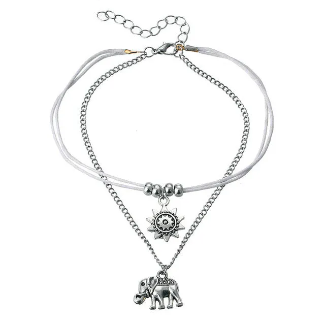 17KM 6 Design Fashion Anklets Bracelet For Ankle 2019 Vintage Silver Simulation Pearl Heart Beads Anklet Woman Bohemian Jewelry