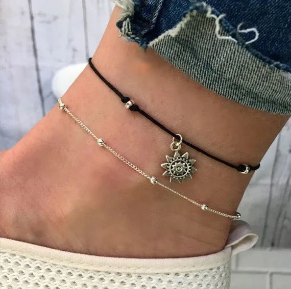 17KM Fashion Sun Elephant Anklet Set For Women Vintage Beach Foot jewelry Statement Anklets Boho Style Party Bohemian Jewelry