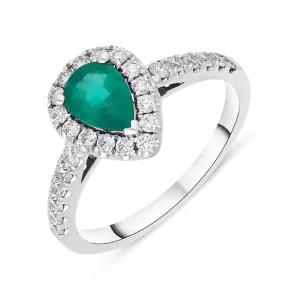 18ct White Gold 0.40ct Emerald Diamond Pear Cut Cluster Halo Ring