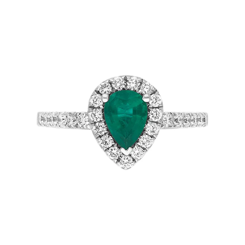18ct White Gold 0.40ct Emerald Diamond Pear Cut Cluster Halo Ring