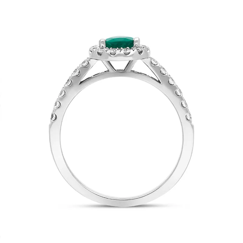 18ct White Gold 0.40ct Emerald Diamond Pear Cut Cluster Halo Ring