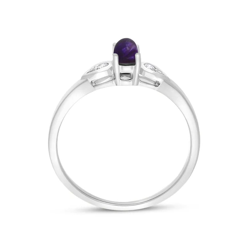 18ct White Gold Blue John 0.07ct Diamond Pear Shoulder Ring