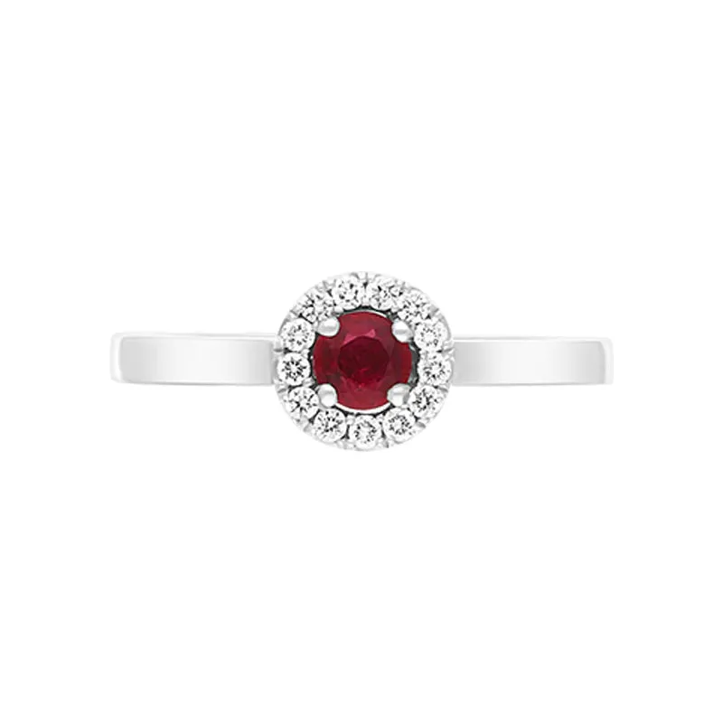 18ct White Gold Ruby Diamond Round Cluster Ring