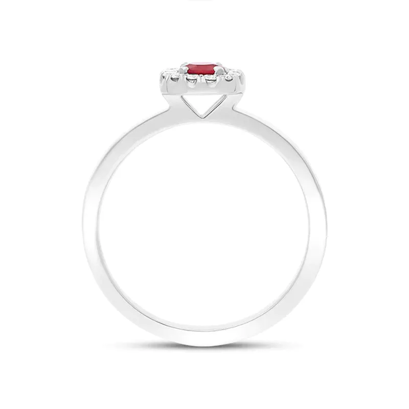 18ct White Gold Ruby Diamond Round Cluster Ring