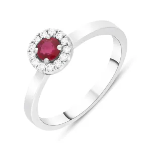18ct White Gold Ruby Diamond Round Cluster Ring
