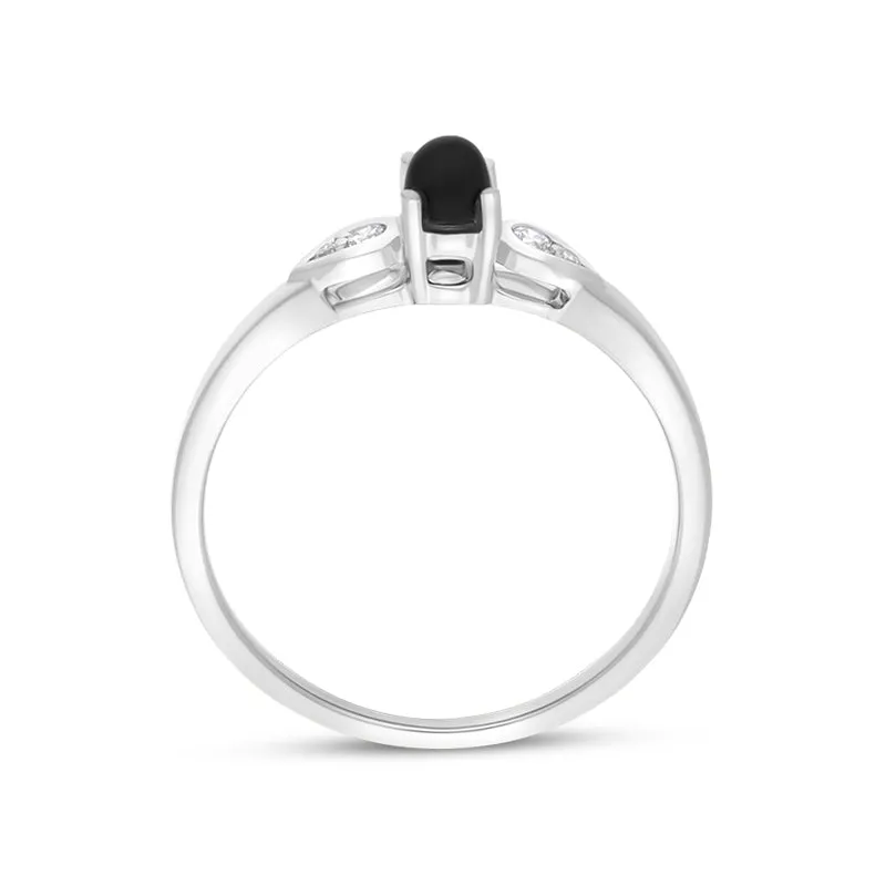 18ct White Gold Whitby Jet 0.07ct Diamond Pear Shoulder Ring