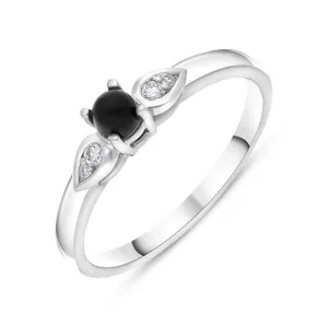 18ct White Gold Whitby Jet 0.07ct Diamond Pear Shoulder Ring