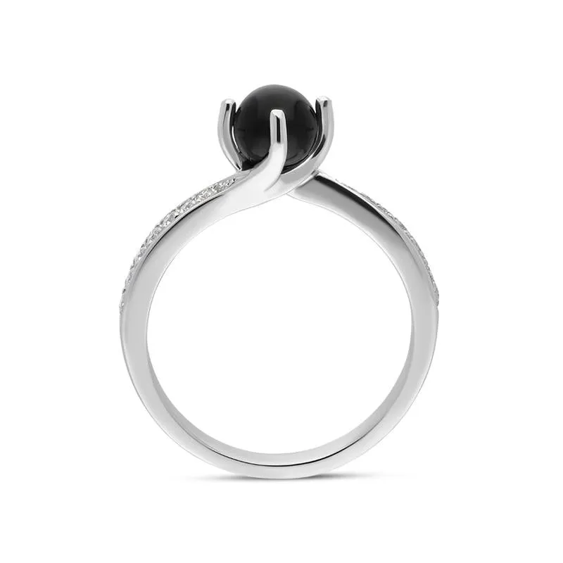 18ct White Gold Whitby Jet 0.16ct Diamond Tapered Shoulder Ring