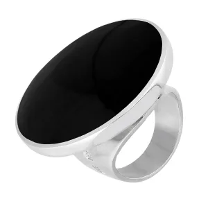 18ct White Gold Whitby Jet Hallmark Large Round Ring