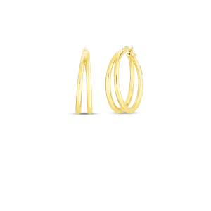18K YELLOW DESIGNER GOLD GRADUATED THIN DOUBLE HOOP EARRINGS