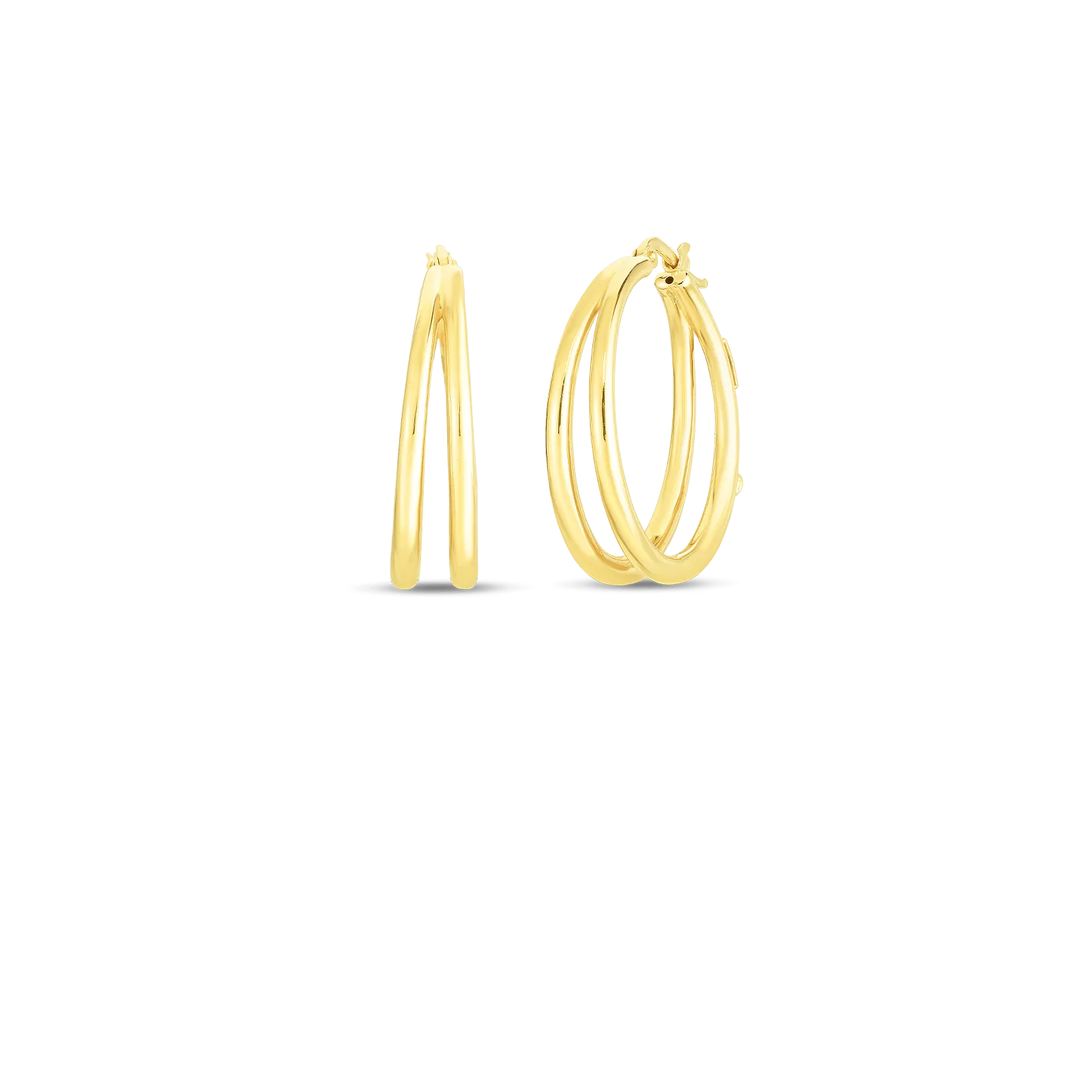 18K YELLOW DESIGNER GOLD GRADUATED THIN DOUBLE HOOP EARRINGS