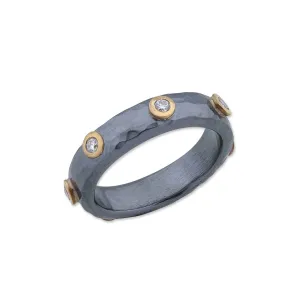 24K Gold & Oxidized Sterling Silver "Stockholm" Ring, Surrounded By 7 Diamonds