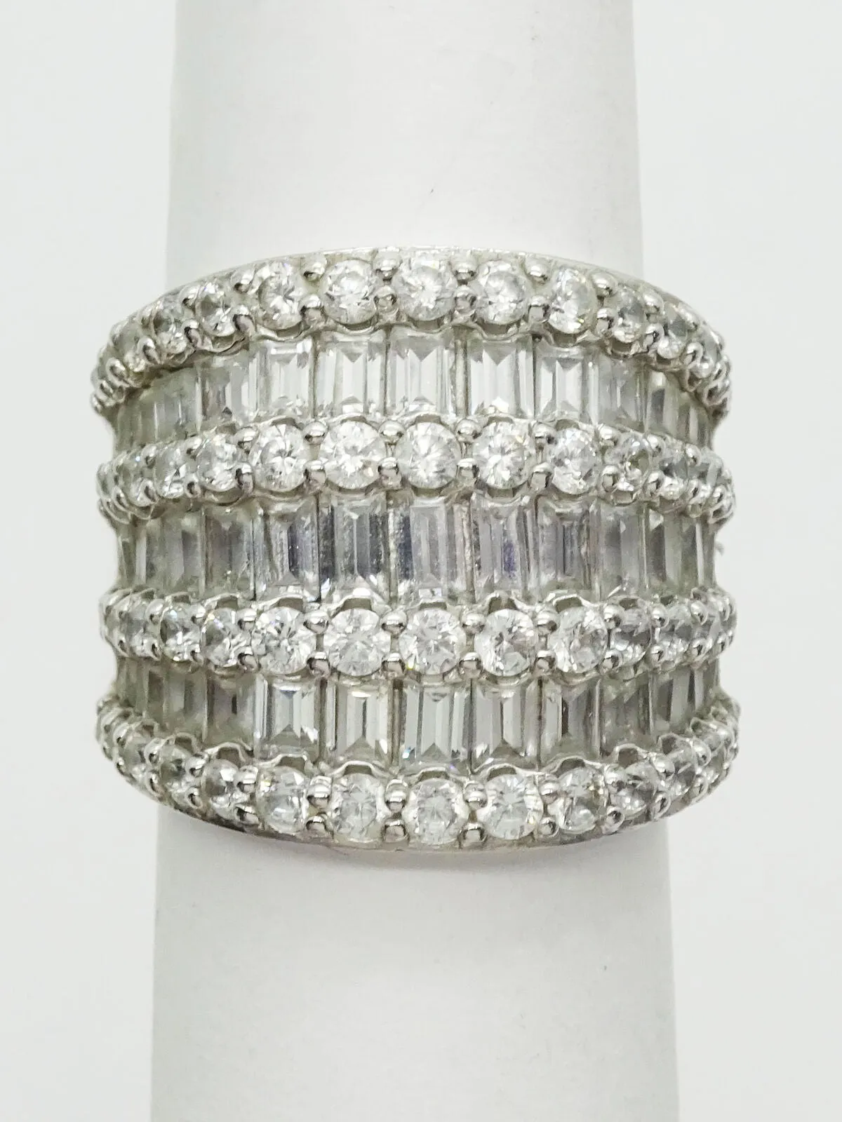 3ct tw CZ Wide Multi-Row Sterling Silver Cocktail Band Ring Size 5