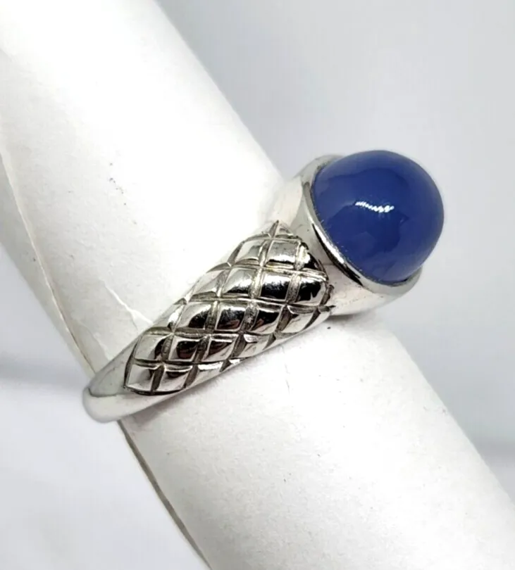 4.6ct Blue Chalcedony 10k White Gold Snakeskin Design Ring, Size 9