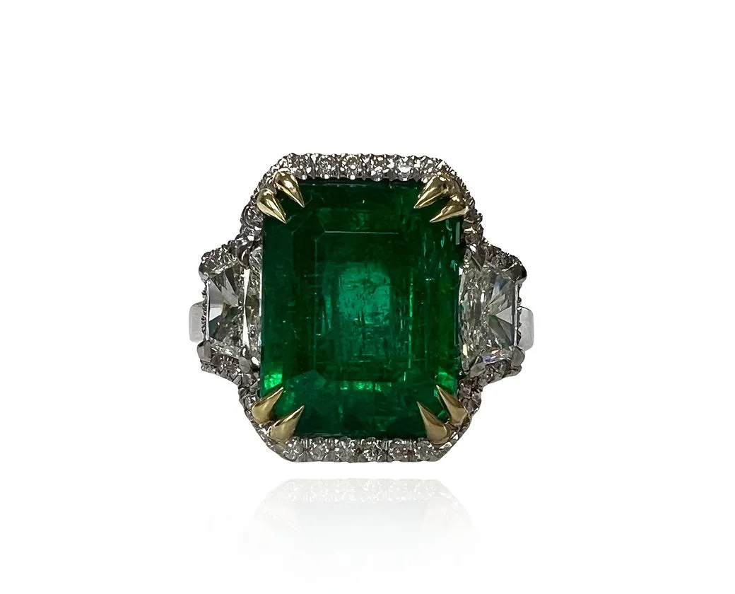 5.30 Carat Emerald 5.30 Carat Three Stone Ring