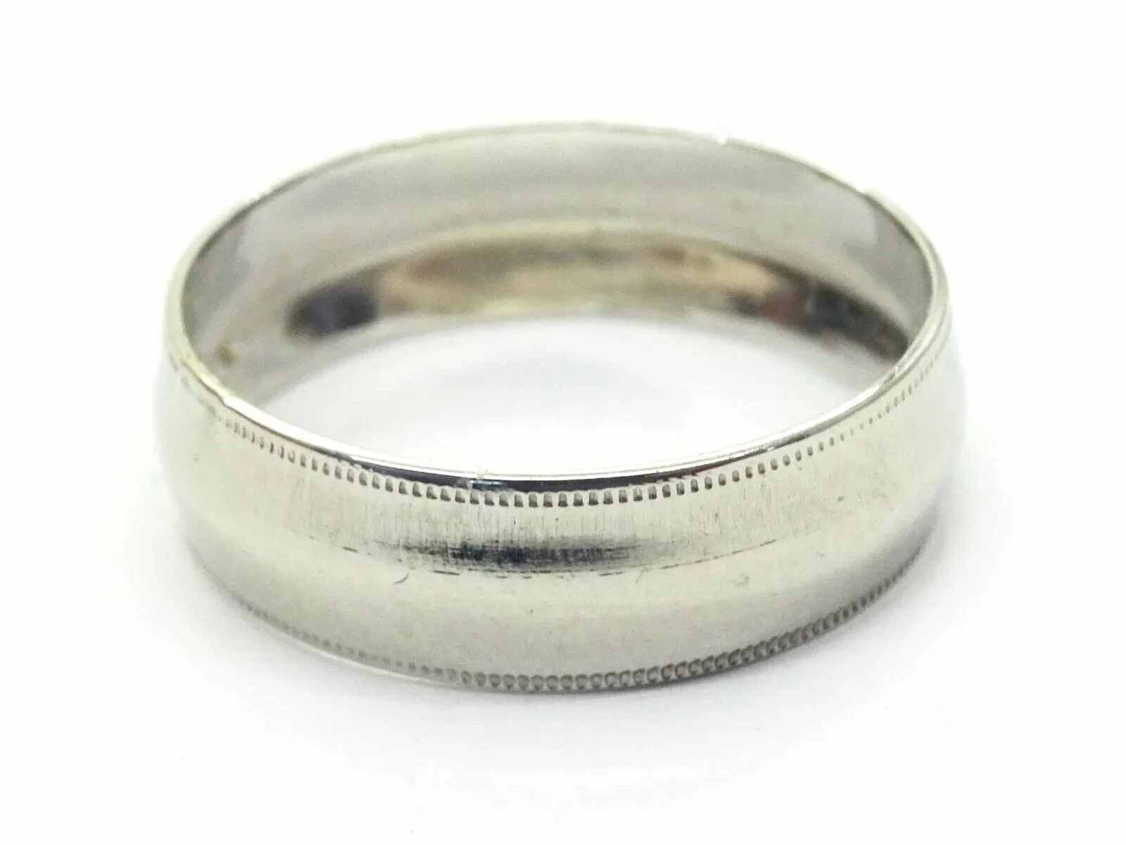 6mm Wide High Polish Dia-Cut Design Milgrain Edge Platinum Band Ring Size 8.5