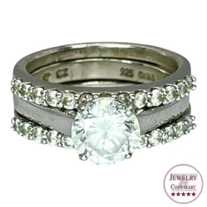 925 Silver Round Cut CZ Ring Size 6.75 Engagement Wedding Illusion Three Band