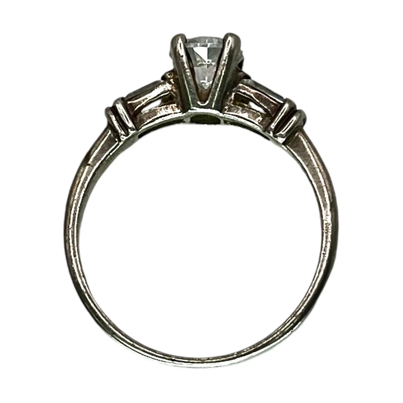925 Silver Round Cut CZ Ring Size 9 Engagement Wedding Tapered Baguette Accents