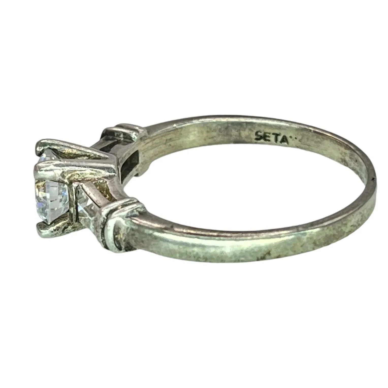 925 Silver Round Cut CZ Ring Size 9 Engagement Wedding Tapered Baguette Accents