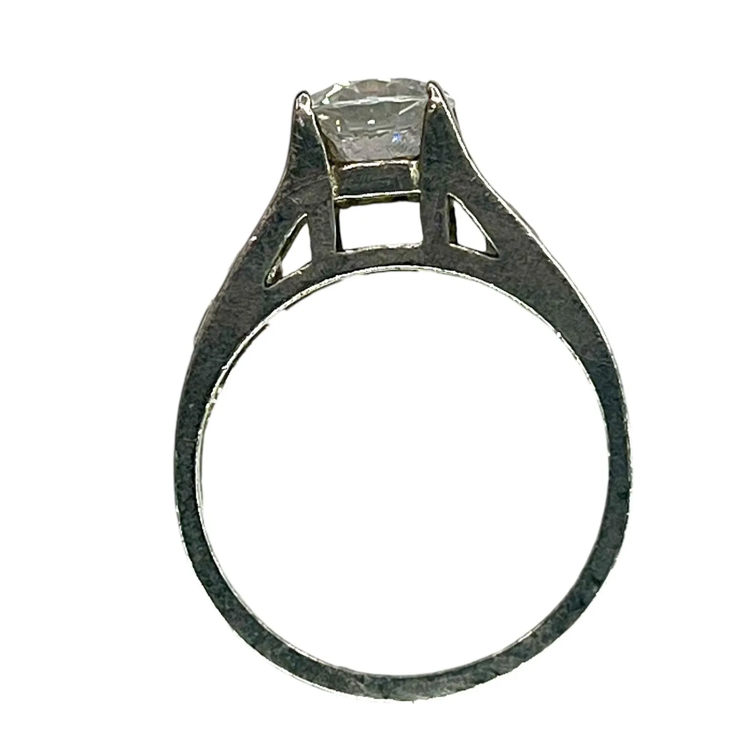 925 Silver Round Cut Prong Setting CZ Ring Sz 5.25 Invisible Princess Accents