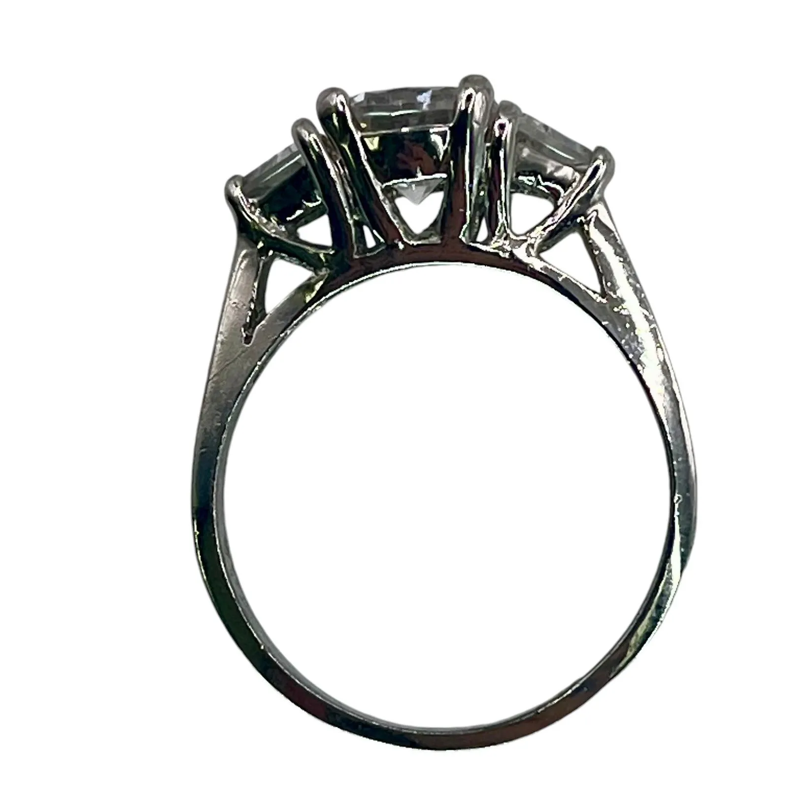 925 Silver Round Cut Trillion Accents 3 Stone CZ Ring Sz 7.75 Engagement Bridal