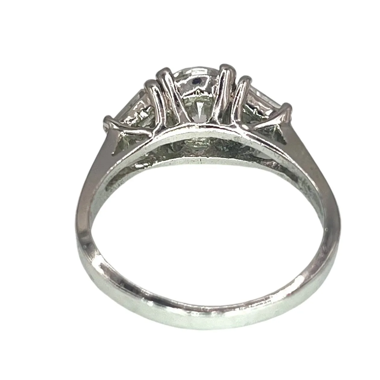 925 Silver Round Cut Trillion Accents 3 Stone CZ Ring Sz 7.75 Engagement Bridal