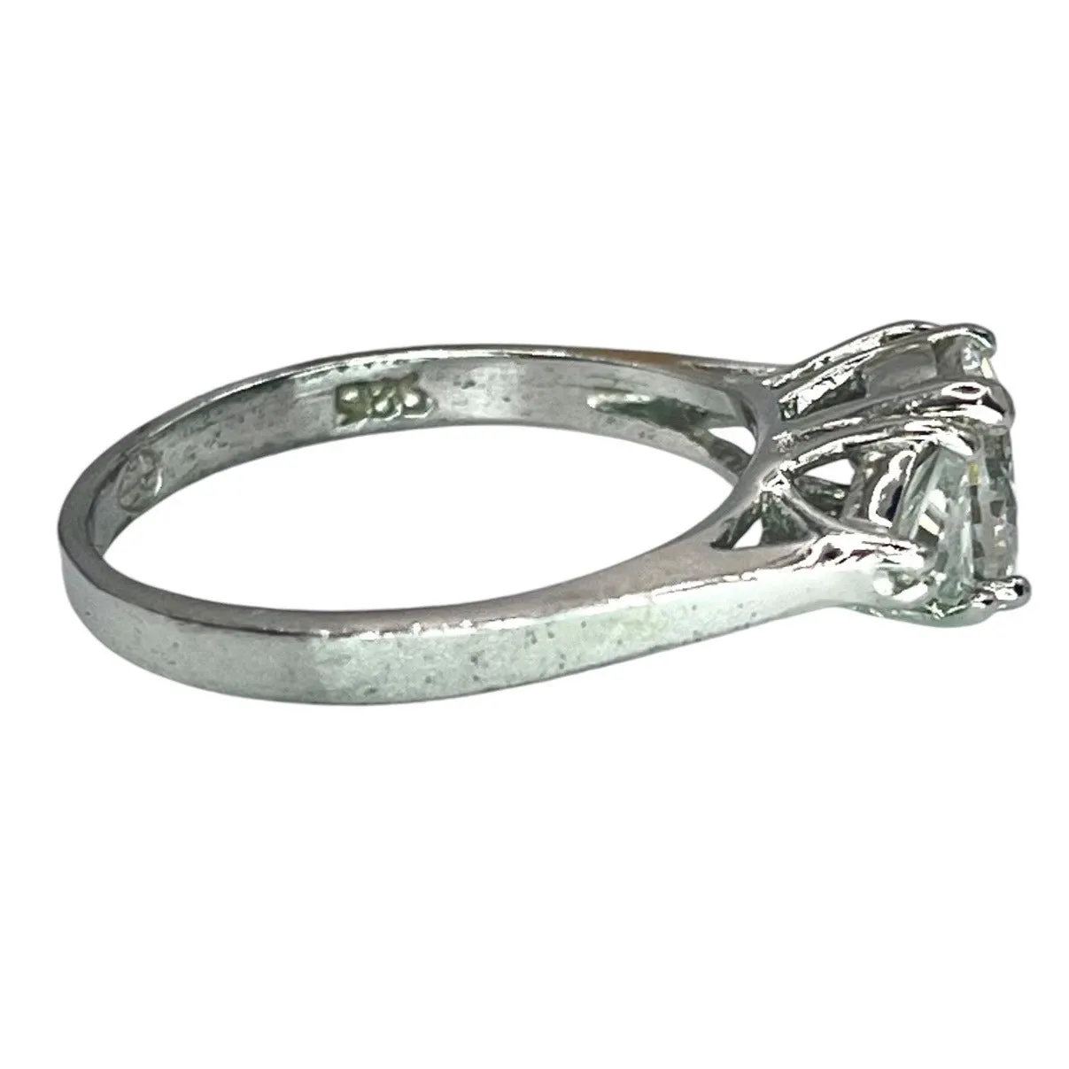 925 Silver Round Cut Trillion Accents 3 Stone CZ Ring Sz 7.75 Engagement Bridal