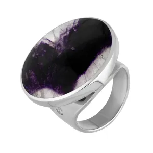 9ct White Gold Blue John Hallmark Medium Round Ring
