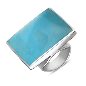 9ct White Gold Turquoise Hallmark Large Square Ring
