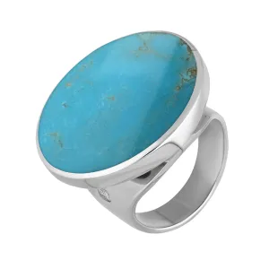 9ct White Gold Turquoise Hallmark Medium Round Ring