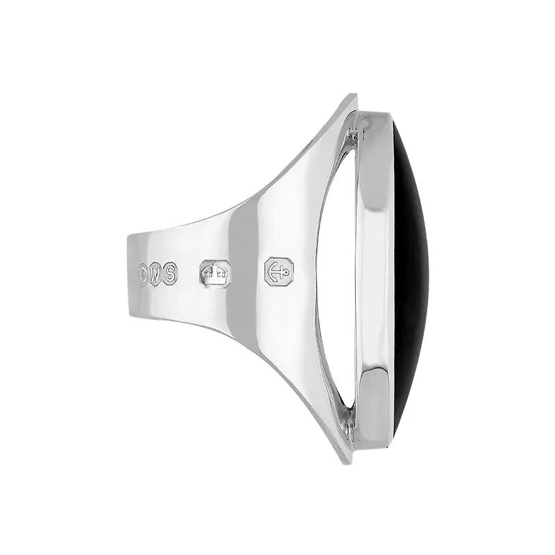 9ct White Gold Whitby Jet Hallmark Large Oval Ring